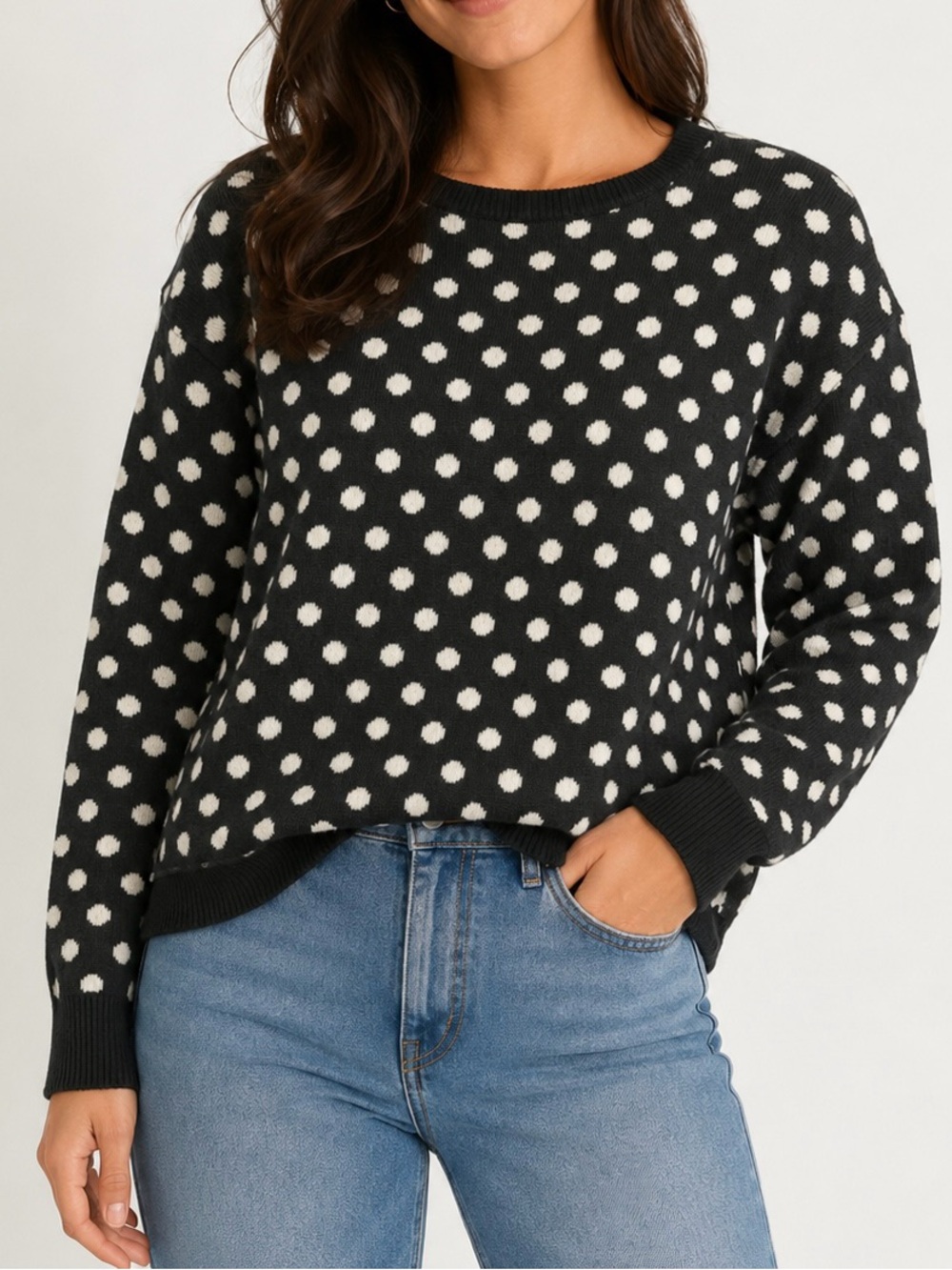 Black & White Polka Dot Wool-Blend Sweater - Size Medium